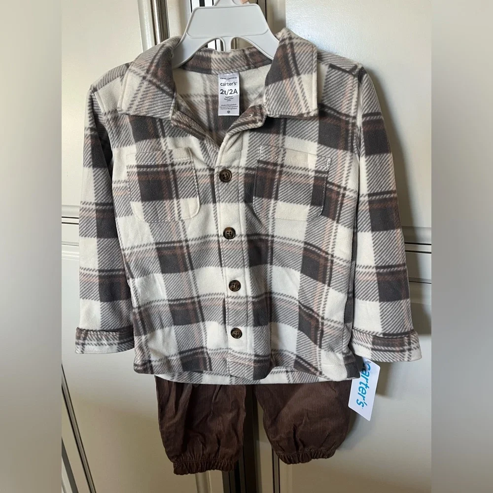 Carter's Brown Plaid Flannel and Pants Set Super Soft